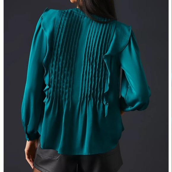 Anthropologie Blue Long Sleeve Ruffled Blouse - Picture 3 of 10